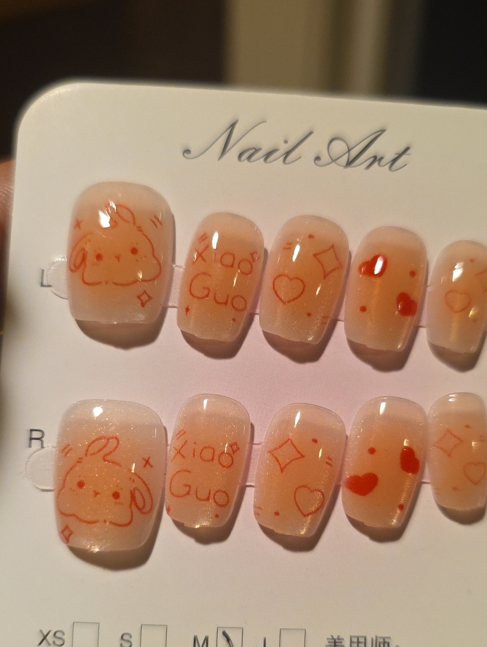 Press-On Set in Peach with Red Accents - Size Med